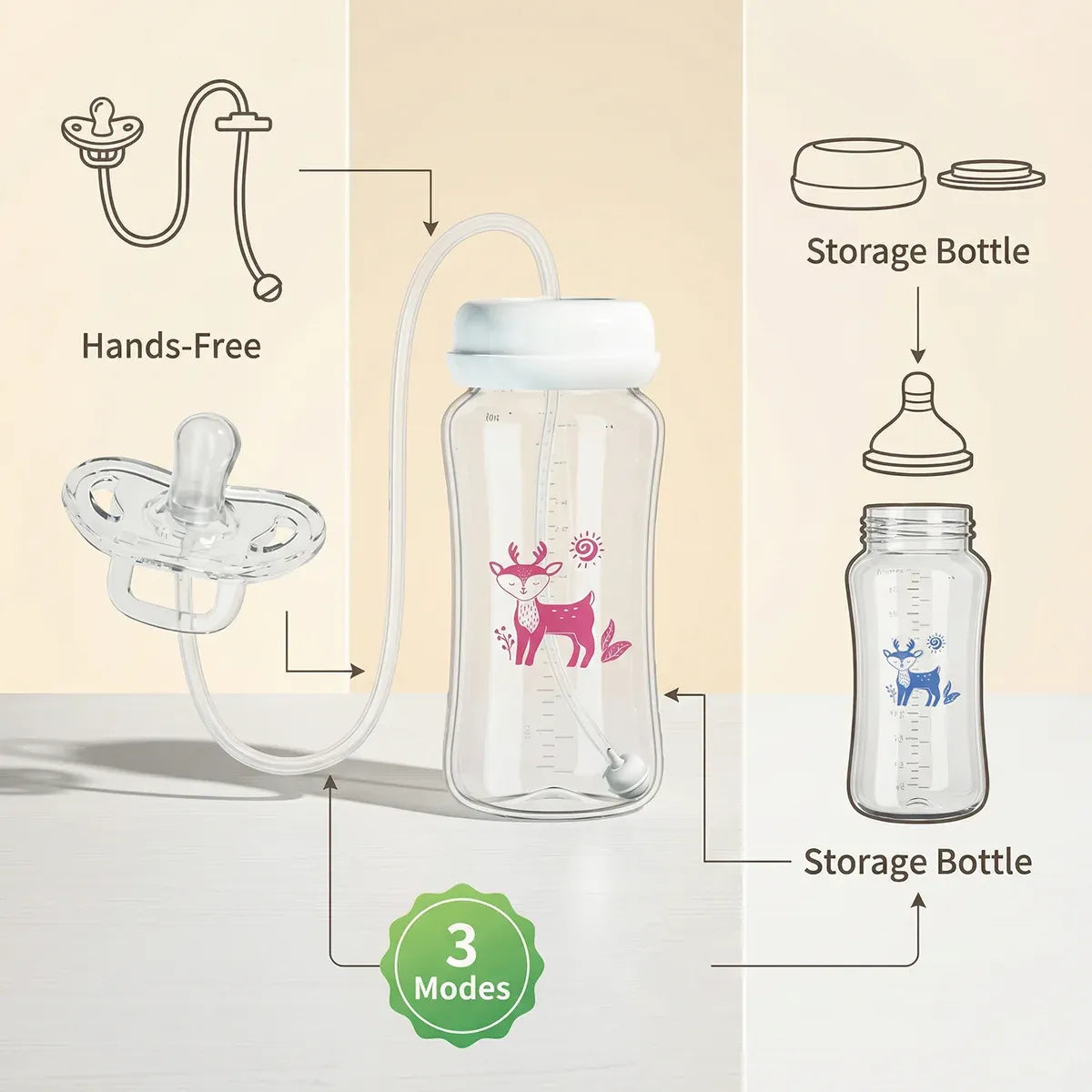 Beluris 3-in-1 Hands-Free Babyflasche Set